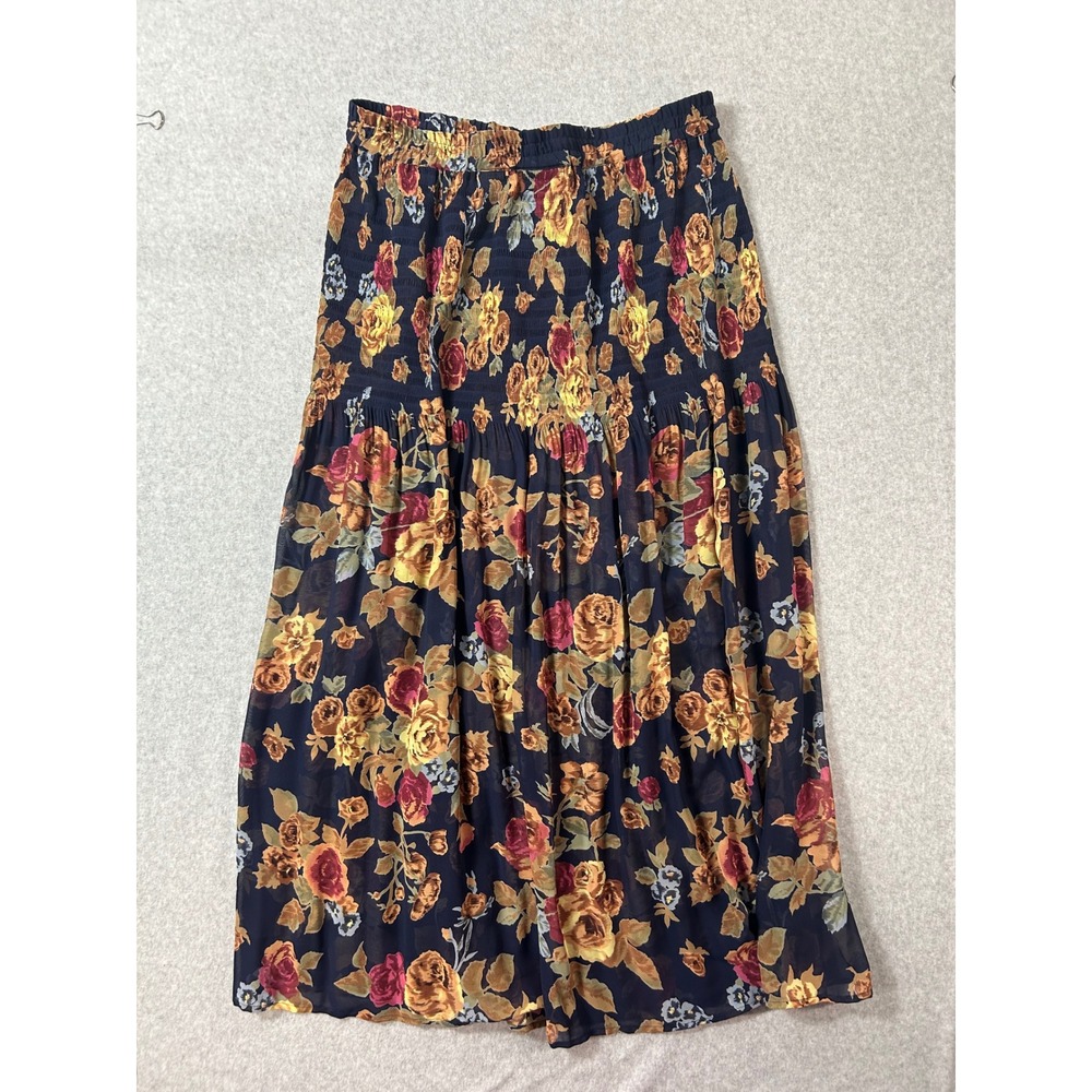 Compagnie Internationale Express Vintage Floral Sheer Maxi Skirt Navy Gold L